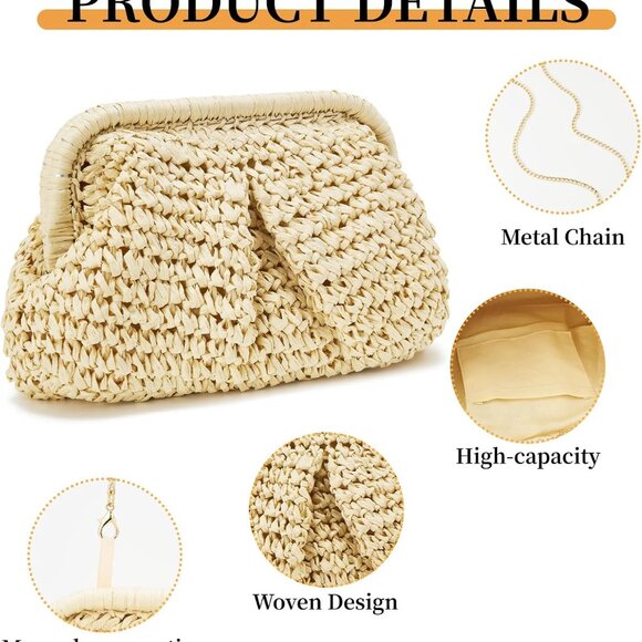 Women's Summer Straw Braided Crossbody Bag with Tassel Chain,Shoulder Straps Wov - Picture 3 of 4